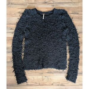 Free People Fuzzy Sweater Women's Small Wool Shaggy Open Knit Boho Rave Fitted